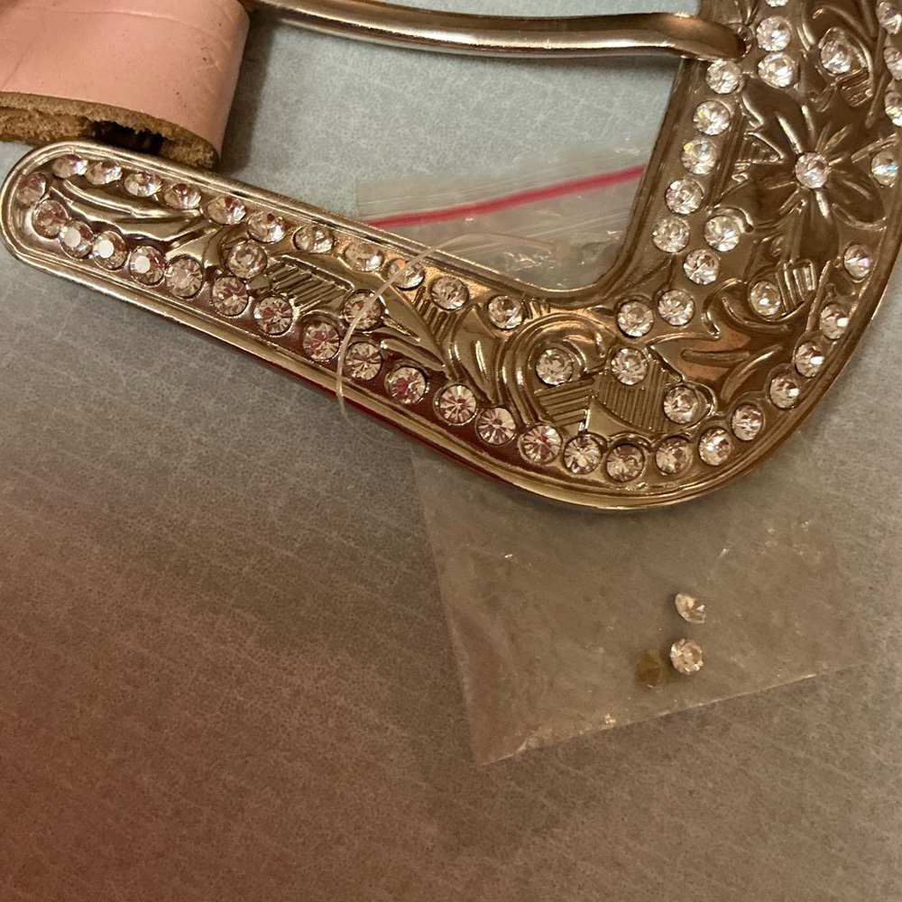 Studded Pink Belt with Rhinestone Buckle - Picture 5 of 7